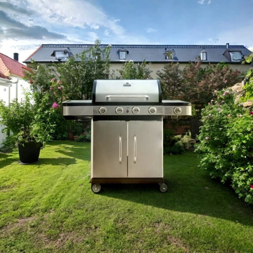 Gassgrill 14,5 kW - 4 brennere i rustfritt stål + 1 sidebrenner - St. Louis