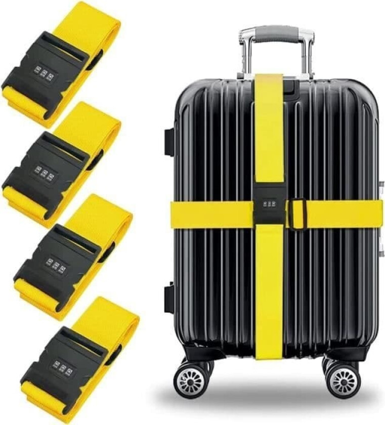 Bagasjestropp, Bagasjestropp med lås, 4 stk. reisekoffertbelte, Reisekoffertstropp, Bagasjekoffertstropp