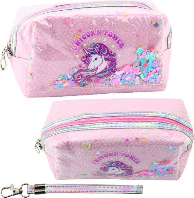 Unicorn pennal med stropp, rosa, 20 cm