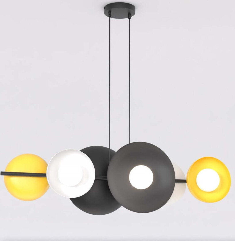 Volum takpendel 6-lys - Svart / Hvit / Gul