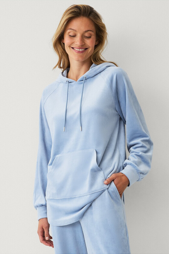 Hettegenser i velur - Blå