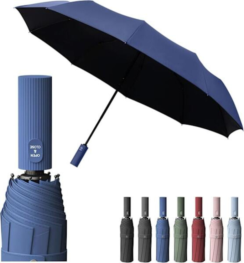 Foldbar paraply UV-beskyttelse (50) og Lotus-effekt (2 i 1) | Vindtett, kompakt, selvåpnende, marineblå parasoll