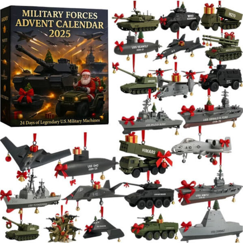 Militære styrker Julekalender - 24 dager 2D Akryl Militærleketøy Adventskalender for barn, Hær Marine Luftforsvar Tema Blind Box