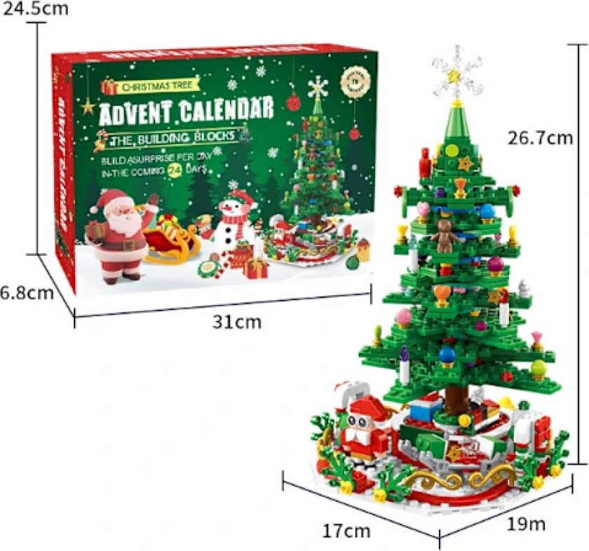 2025 Adventskalender Juletre Byggesett Leke, 1066 Biter Julekalender, 24 Dagers Byggekloss