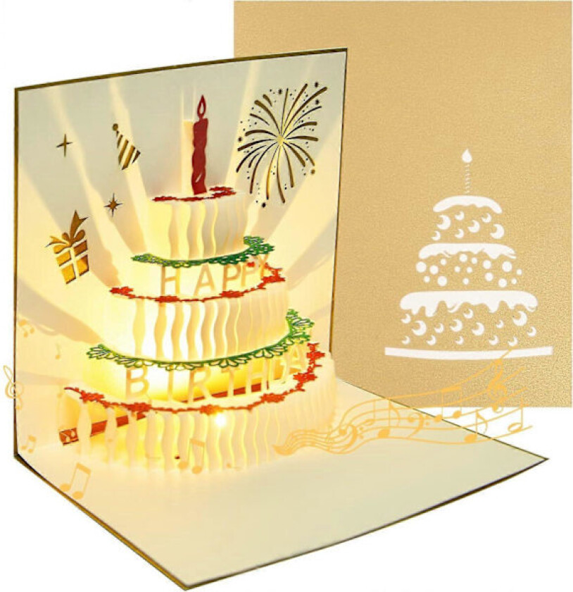 Bilde av Gratulerer med dagen-kort, 3D Pop Up-gratulasjonskort, bursdagskort med musikk og syv farger lys morsom bursdagsgave