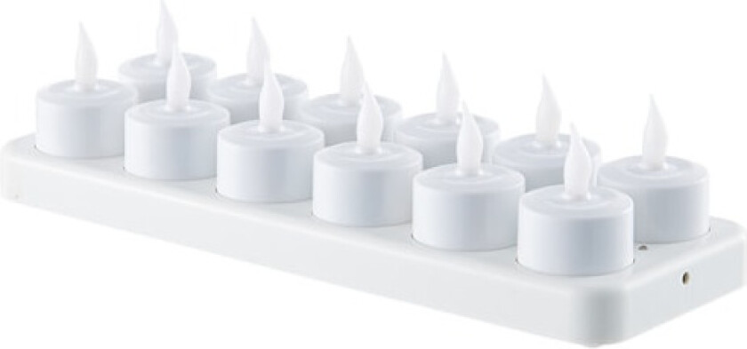Oppladbare telys 12 stk med ladestasjon og timer, LED-telys flammelys med fjernkontroll