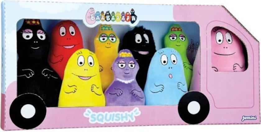 Sett med 9 Barbapapa plysjleker +/- 15 cm - JEMINI - Inneholder Barbapapa, Barbamama og deres syv barn.