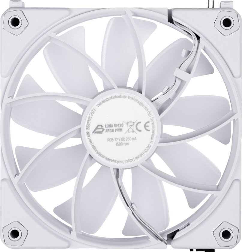 Luna UF120 ARGB PWM Reverse PC-vifte - 120mm - Hvit
