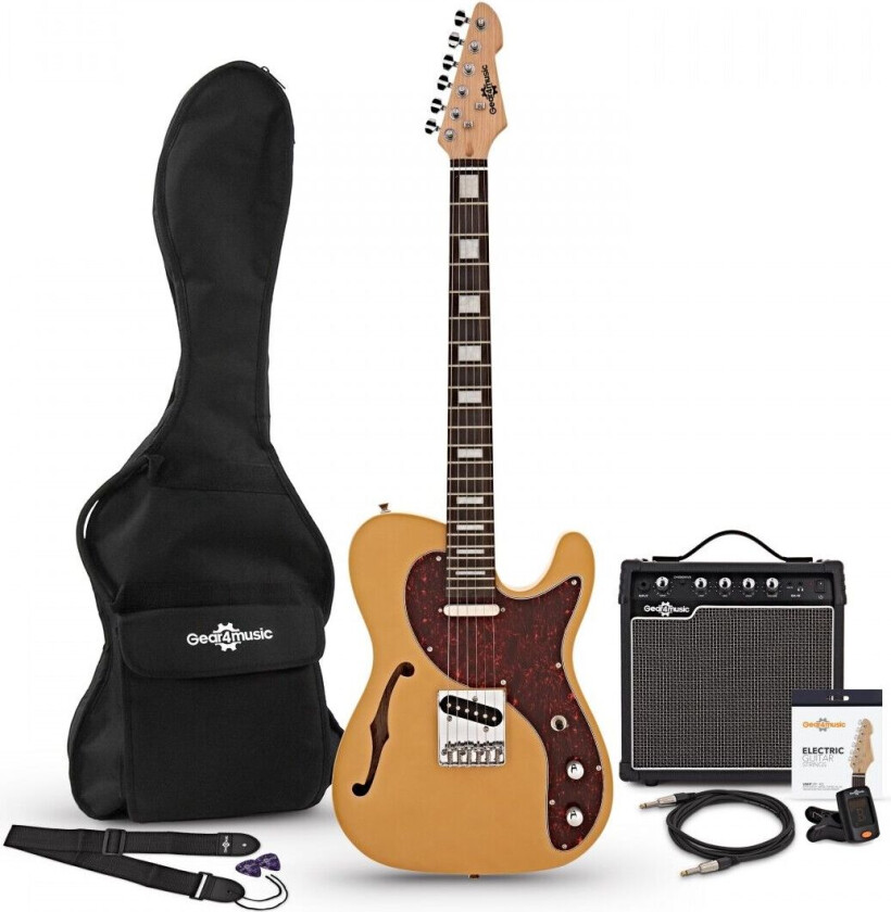 Bilde av Gear4Music Knoxville Semi-Hollow Elektrisk Gitar + Forsterkerpakke Butterscotch