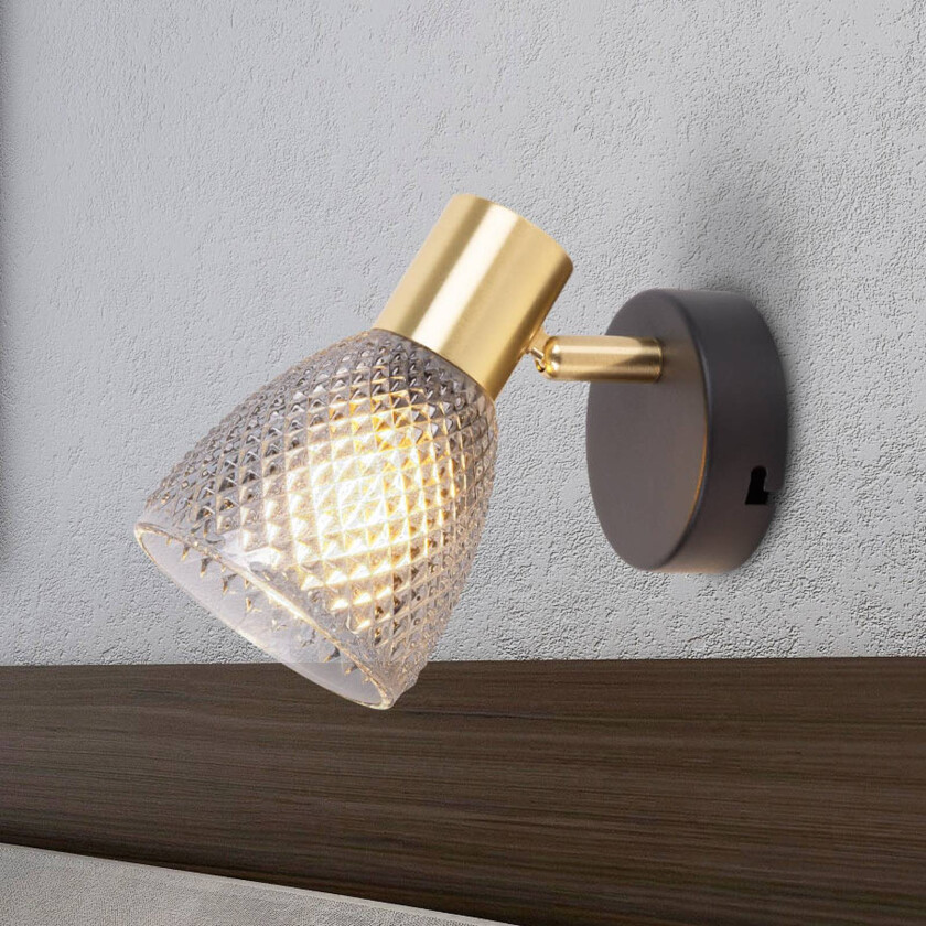 Vegglampe Lindita, glass, røykgrå, E14, svingbar