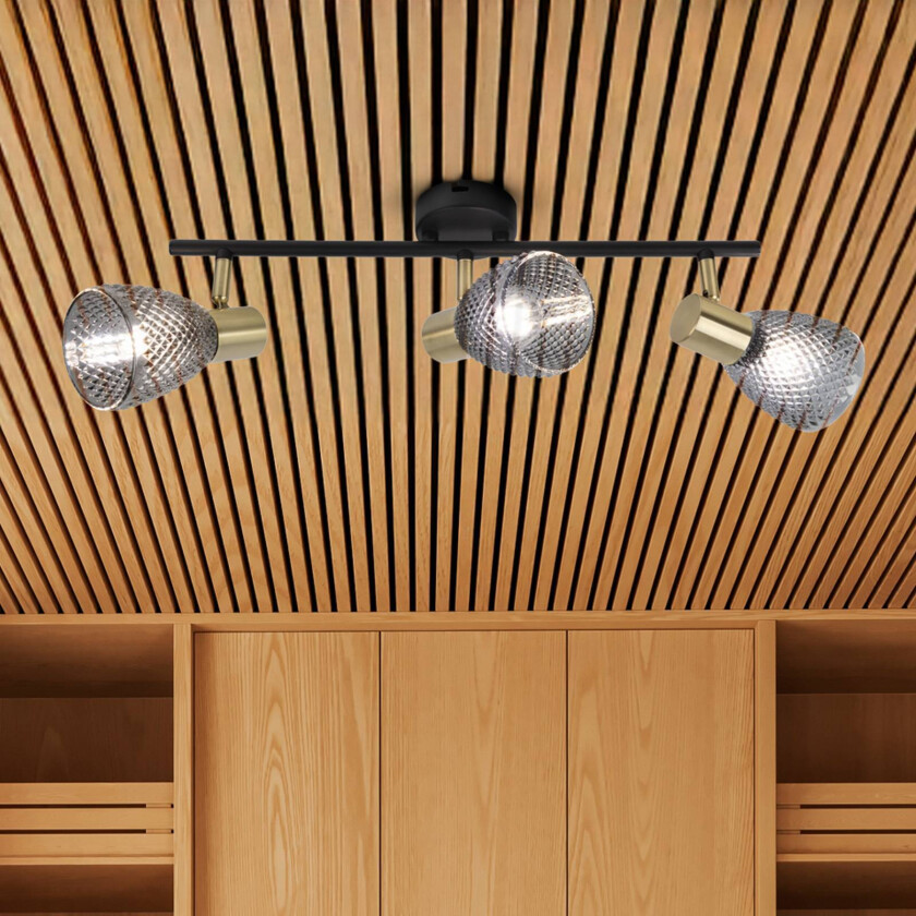 Taklampe Lindita, 3 lyskilder, glass, røykgrå, E14