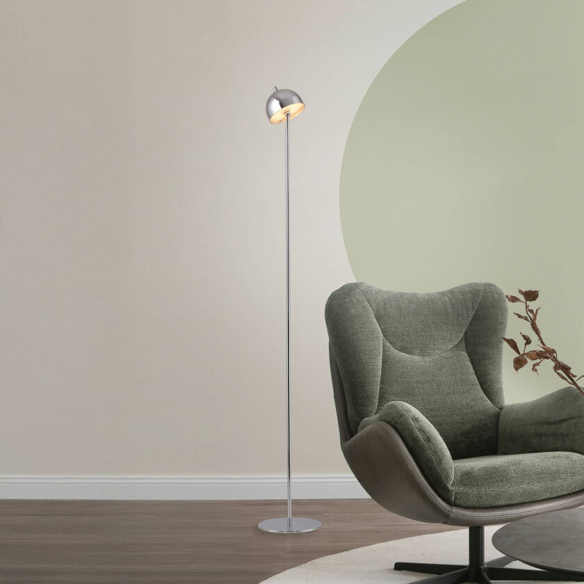 LED-batteridrevet gulvlampe Bellies krom, IP54 3.000K