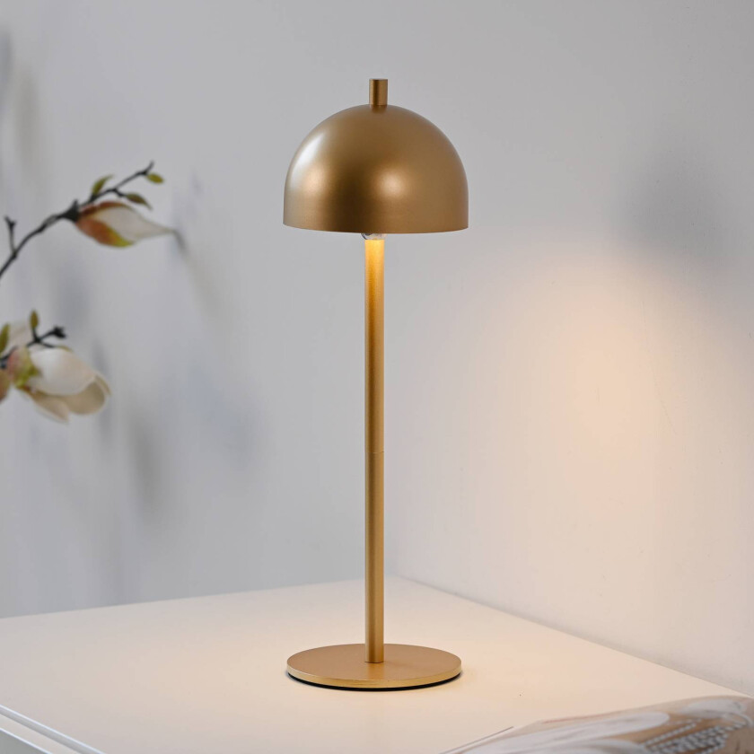 LED-batteridrevet bordlampe Bellies, gullfarget, IP54