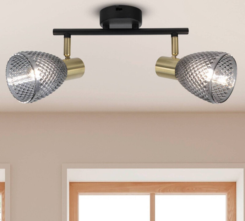 Taklampe Lindita, 2 lyskilder, glass, røykgrå, E14