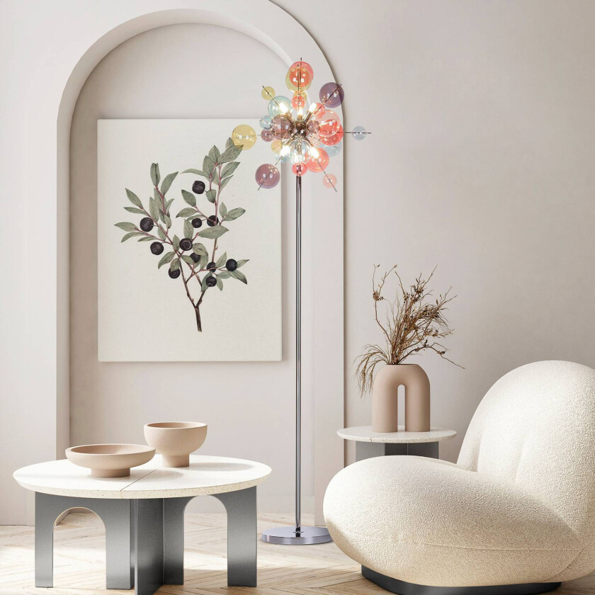 Gulvlampe Explosion, glass, pastellfarget, krom, G9