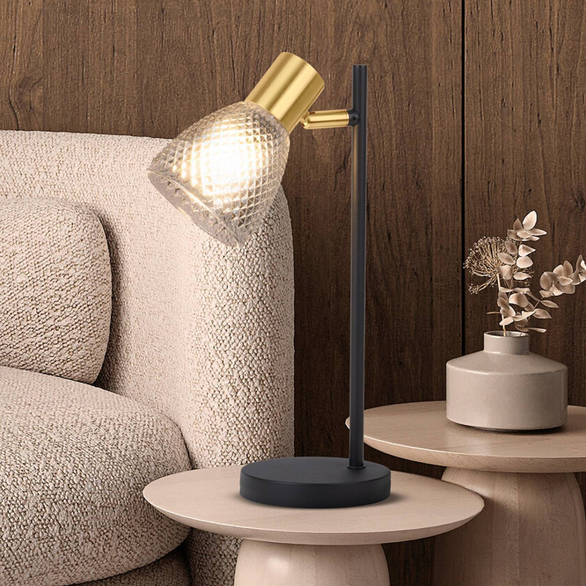 Bordlampe Lindita, glass, røykgrå, E14, svingbar