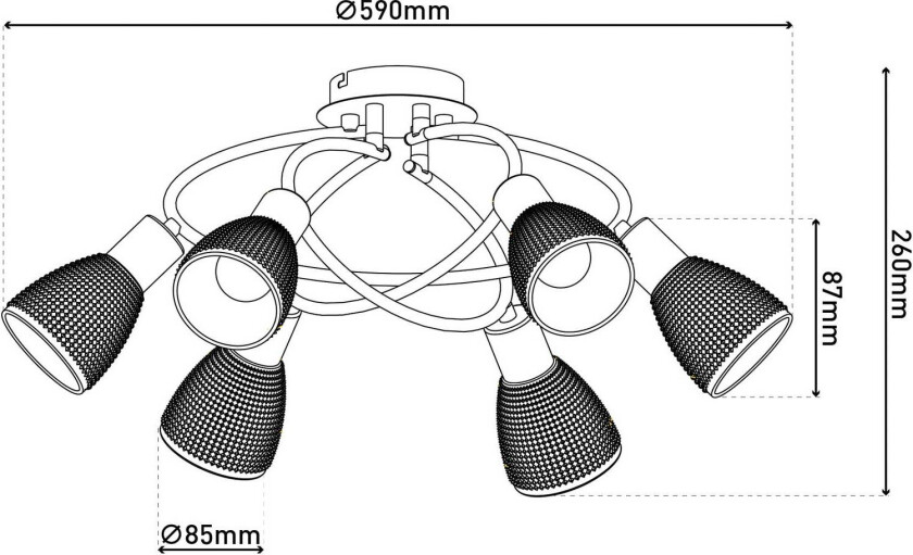 Taklampe Lindita, 6 lyskilder, glass, røykgrå, E14