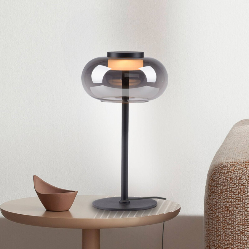 LED-bordlampe Sia, svart/røykgrå 3.000 K