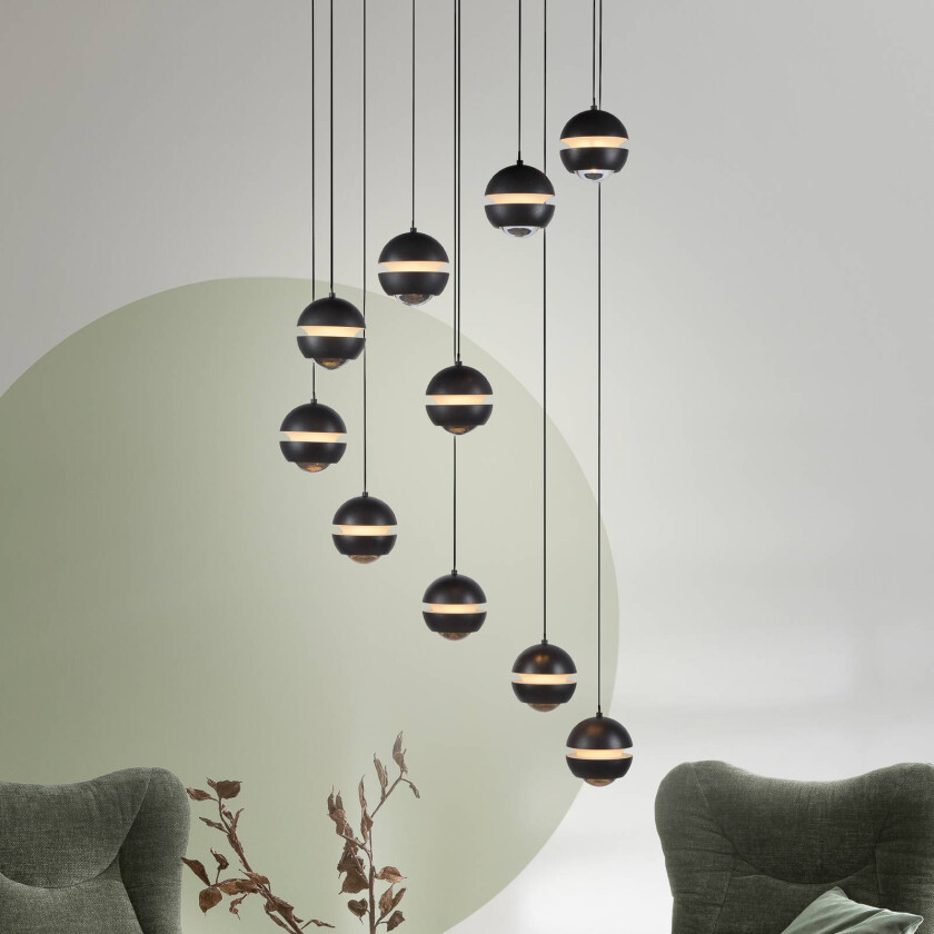 LED-hengelampe Lini svart 10 lyskilder rund 3000K