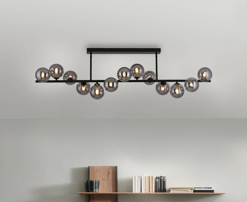 Taklampe Dubai, røkt glass, 13-fl., G9