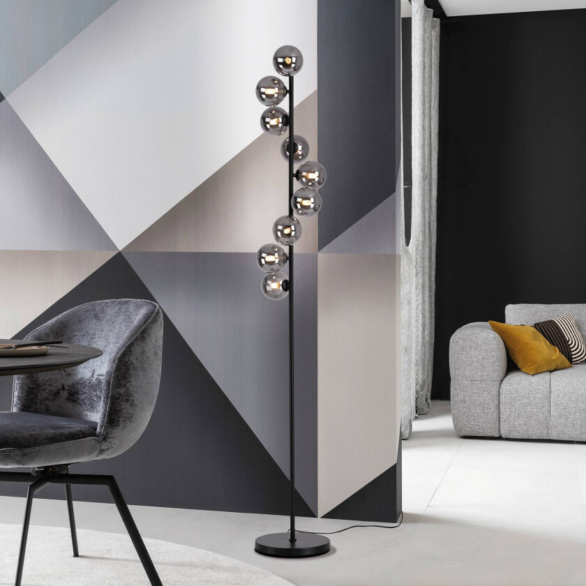 Gulvlampe Dubai, røkt glass, 9 lyskilder, G9