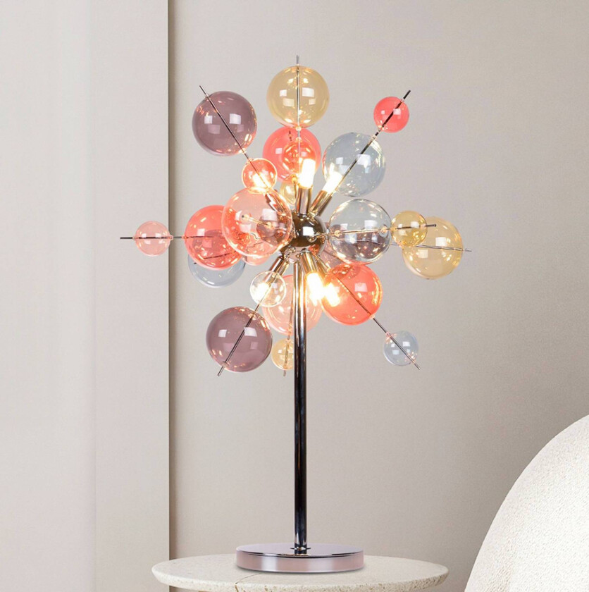 Bordlampe Explosion, glass, pastellfarget, krom, G9