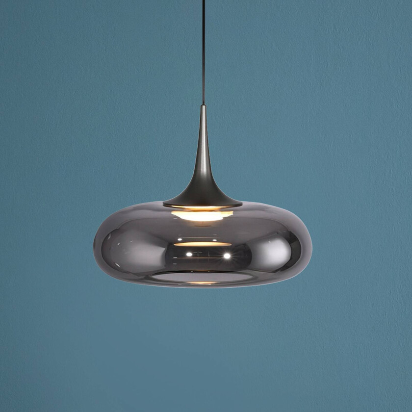 LED-hengelampe Posh 1 lyskilde, røkt glass, 3.000 K