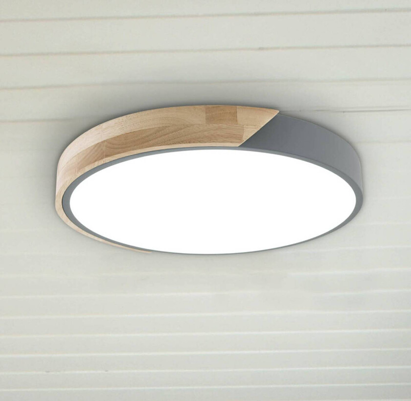 LED-taklampe Borneo, eik, metall, CCT, fjernkontroll