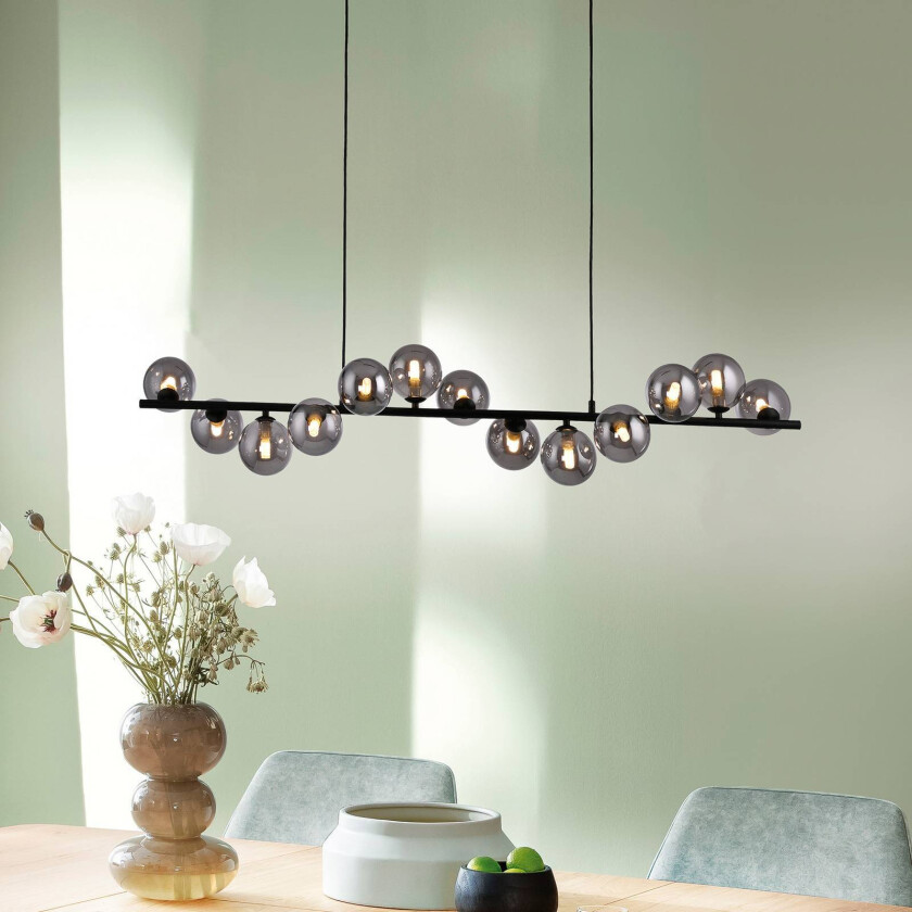 hengelampe Dubai, røkt glass, 13-fl., G9