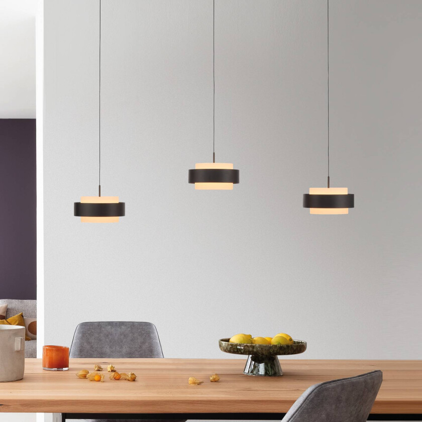 LED-hengelampe Elmo, svart, 3 lyskilder, 3000 K