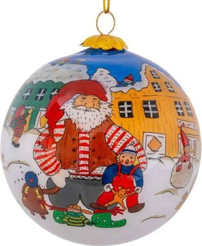 Julekule Håndmalt Nissefar Og Barna Leker I Snøen