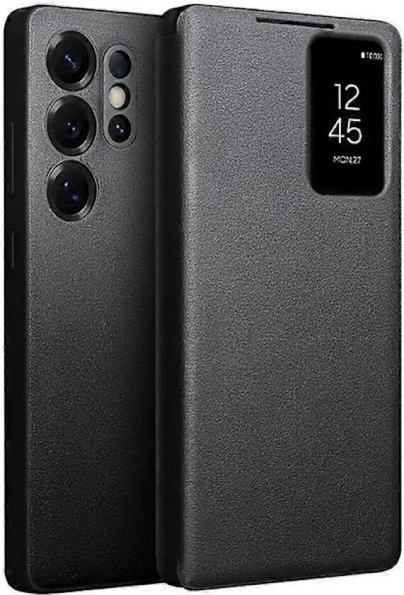 QIALINO Kompatibelt Deksel for Samsung Galaxy S25 Ultra Vindu Ekte Lær Flip Telefondeksel Svart