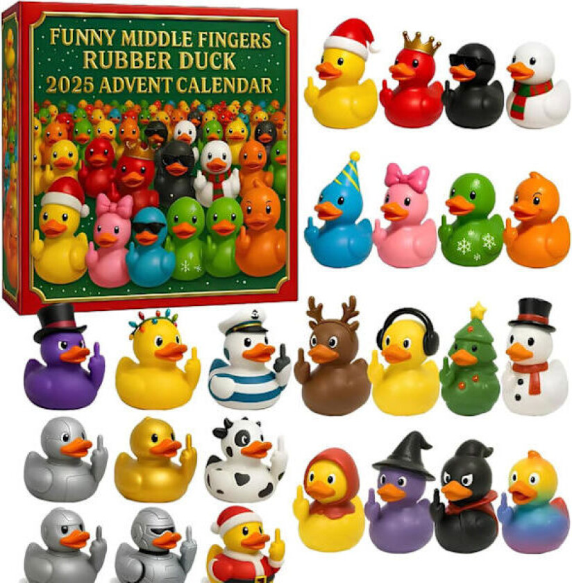 Adventskalender 2025 Julegummiand - 24 dagers nedtellingskalender til jul, gave til barn, jenter, gutter, morsom leke, andebadeleke