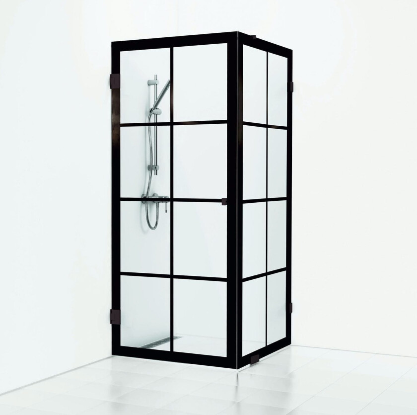180° Rista Dusjhjørne Kombi (Vegg+dør) Svart Matt / 80x80cm Klart Glass