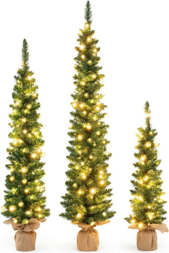 Kunstig juletre sett med 3 blyant juletre med lysende grønn