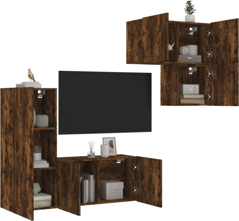 Vegghengte TV-enheter 4 deler røkt eik konstruert tre