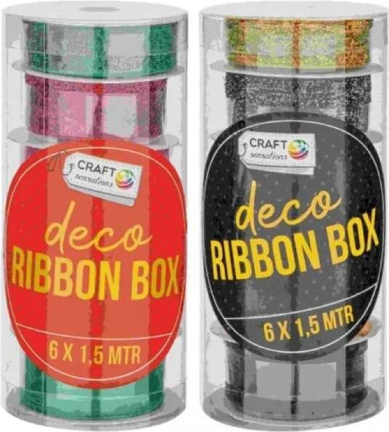 Bilde av Gavebånd 6 brede ruller i rund boks. Ass