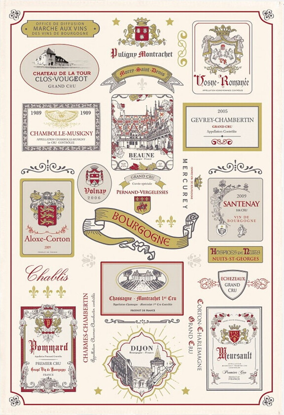 Kjøkkenhåndkle Etiquettes Bourgogne 48x72 - Hvit