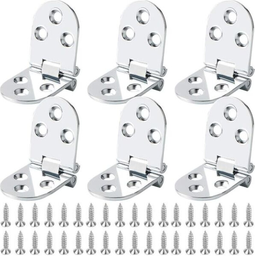6 stk. Flat Dørskap Sammenleggbare Hengsler Bord, Symaskinbord; Sammenleggbar Flip Hengsel Sinklegering, Flip Top Hengsel med Skruer, Sølv