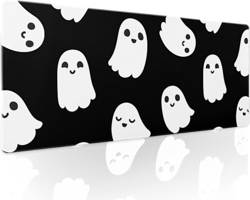Kawaii Tegneserie Skummel Morsom Ånd Utvidet Skrivebordsmatte Sklisikker Base Sydd Kant Stor XL Svart Hvit Musematte for Skrivebord Gaming Laptop Stasjonær