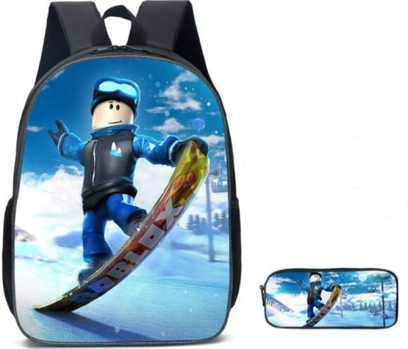 Roblox Ryggsekk Skolevesker Reise Ryggsekker 2sett - Julegave Barn - Gave - Blå-C Sølv