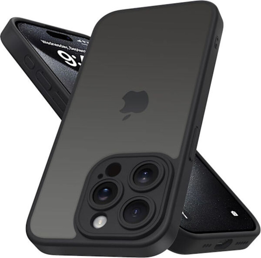 iPhone 15 Pro Max Deksel med Full Kamerabeskyttelse og Anti-Fingeravtrykk Matt Bakside 6,7 tommer - Svart