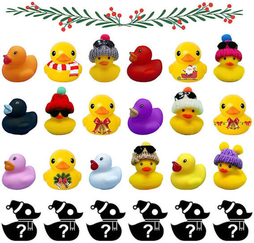 Julekalender med badeender av gummi, badeleker, kreativ julegave, overraskelsesboks