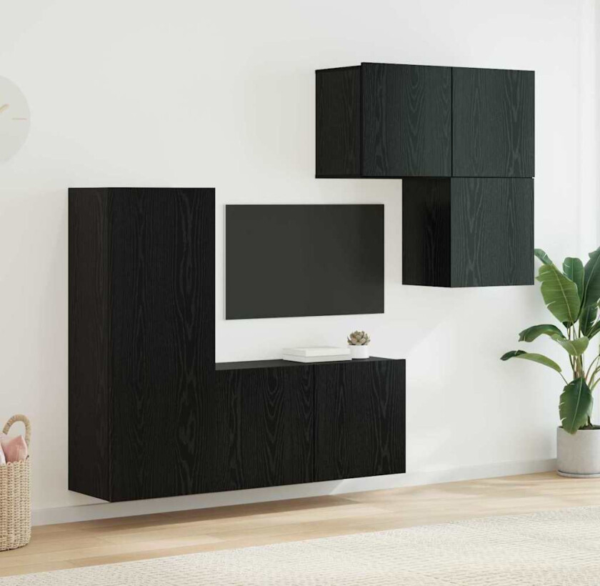 TV Vegg-enhet Veggmontert 4 pcs Svart Eik Konstruert tre