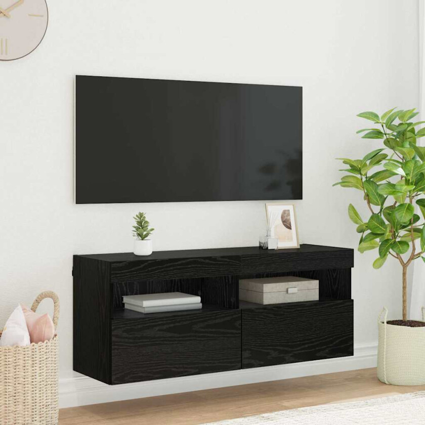 TV Veggskap Svart Eik 100 x 30 x 40 cm Konstruert tre