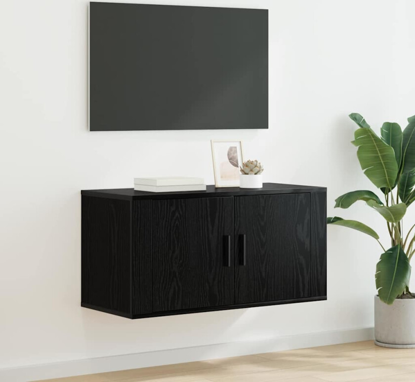 Vegghengt TV-hylle Svart eik 80 x 34.5 x 40 cm Konstruert tre