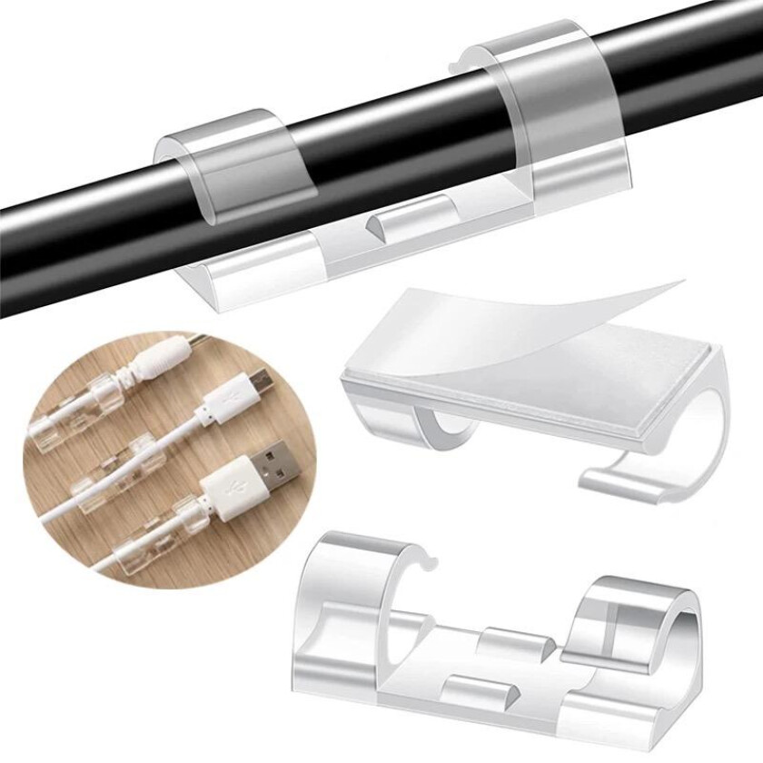 Kabelhållare - Självhäftande - 20-pack - Kabelclips -