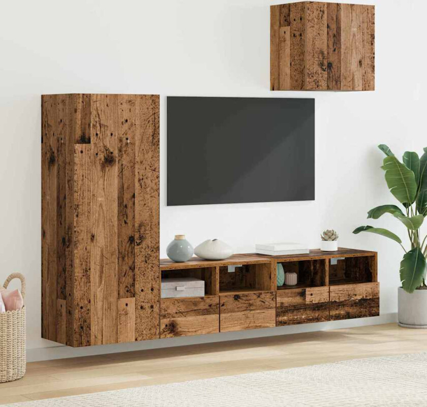 TV Vegg Enheter 4 pcs Gamle tre Konstruert tre