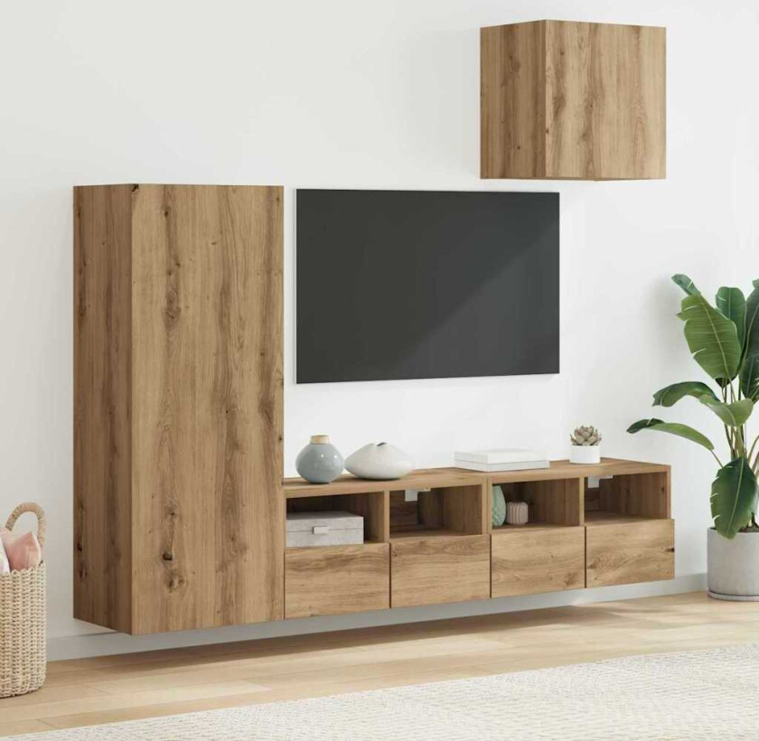 TV Vegg Enheter 4 pcs Artisan Eik Konstruert tre
