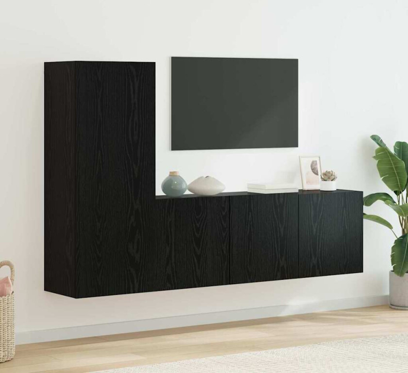 TV Vegg Enheter Veggmontert 5 pcs Svart Eik Konstruert tre